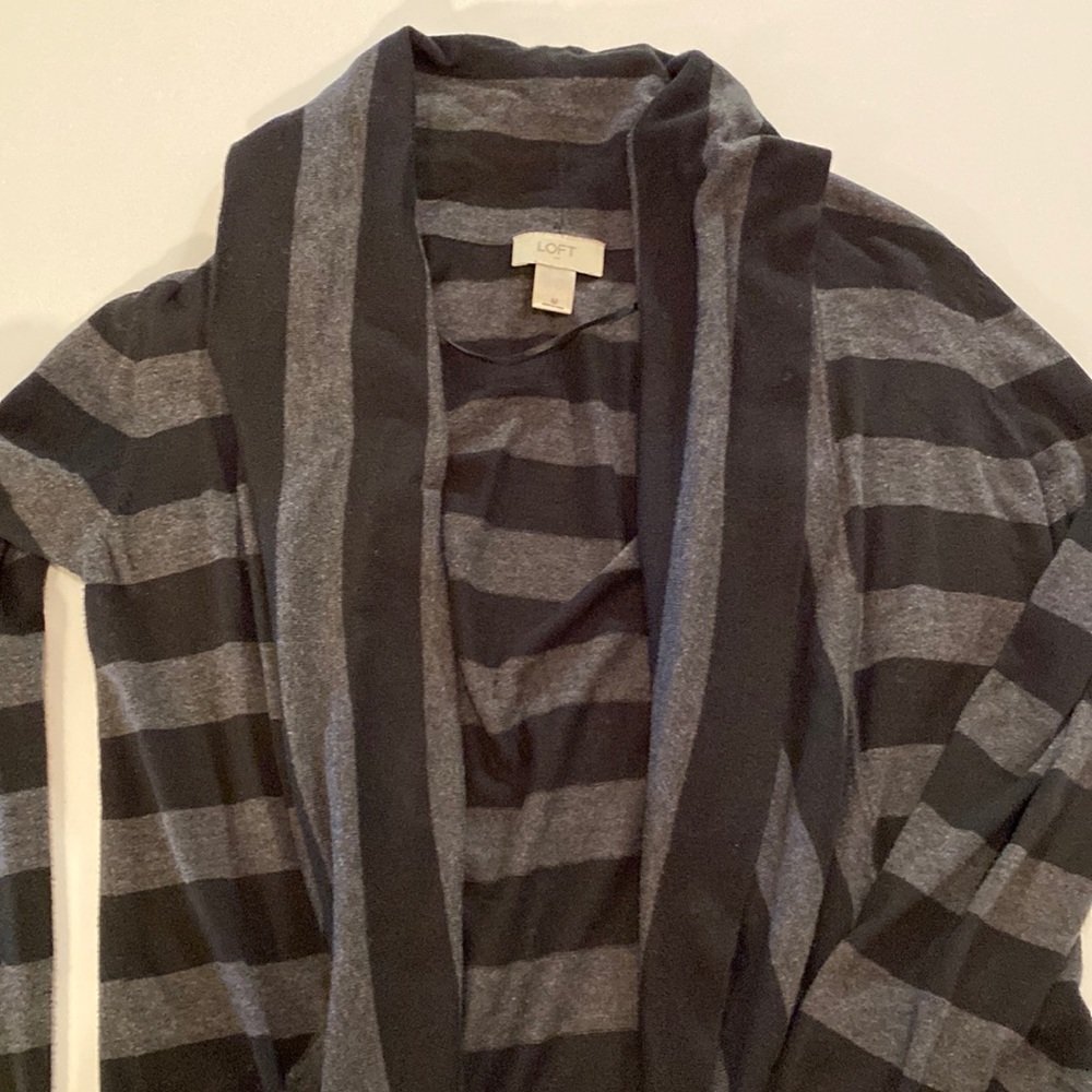 LOFT Black and Grey striped cardigan